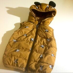 Disney Mickey Mouse Gold Puffer Zip Vest Hood Ears